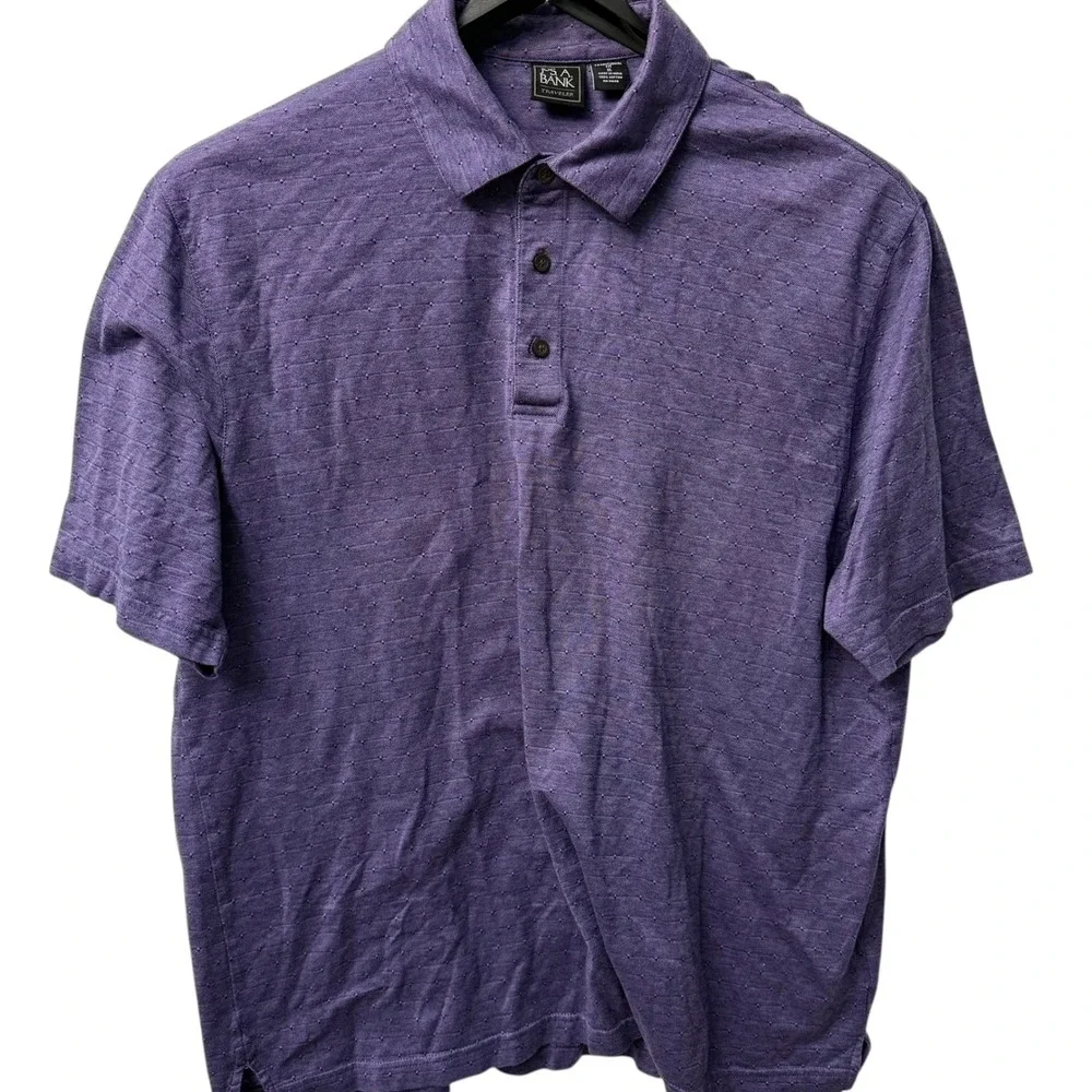 Jos A Bank Traveler Mens XL Purple‎ Geo Print Short Sleeve Polo Shirt